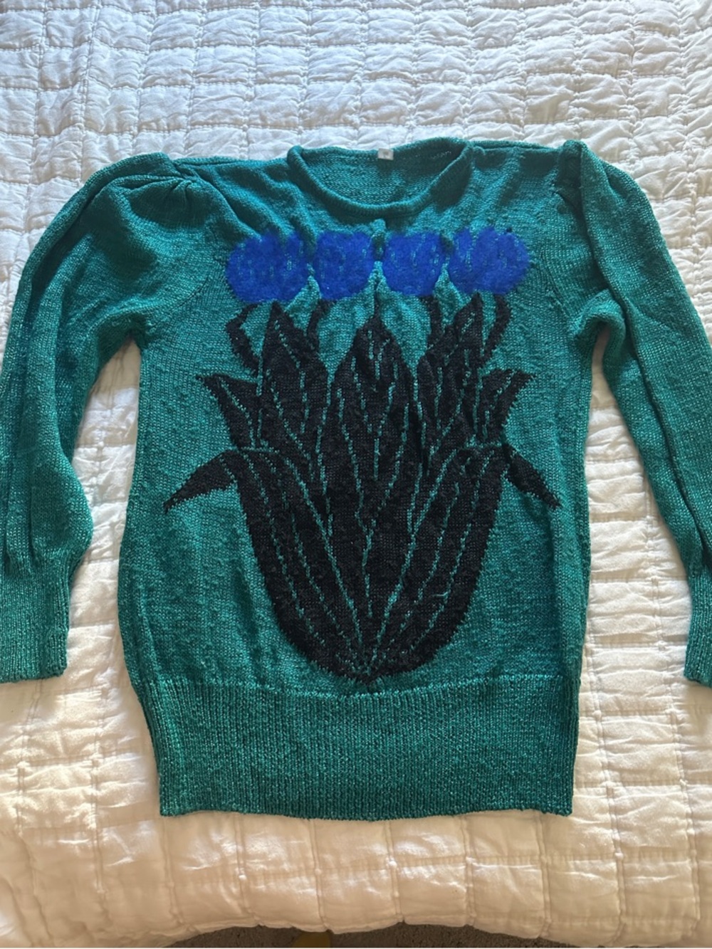 Green Floral Knit Sweater - Women